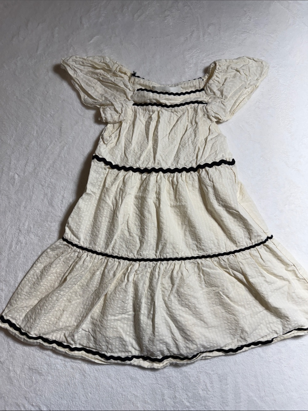 Zara Cream Tiered Dress with Black Trim Accents